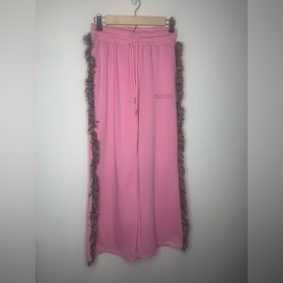 Minaa Monroe Pants - Minaa Monroe x That girl Pink Wide Leg Pants rainbow Fringe sweatpants small